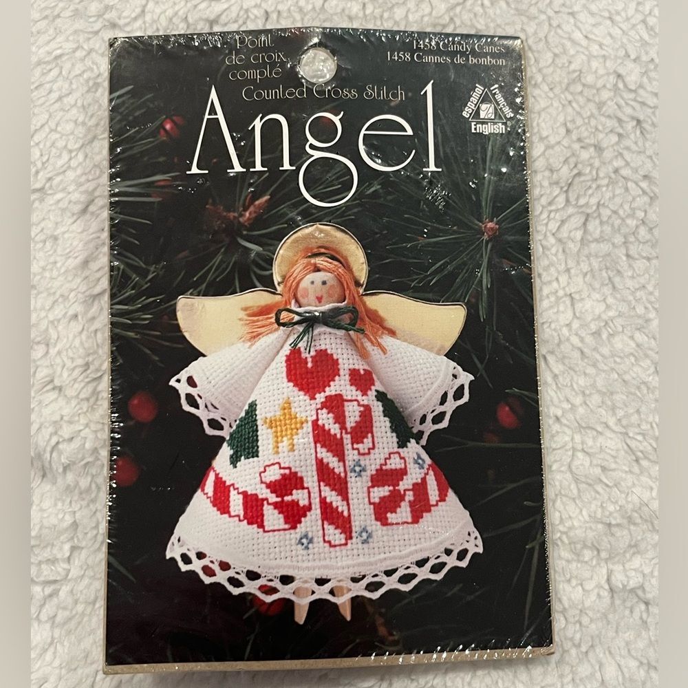 Vintage Counted Cross Stitch Angel Ornament Kit New in Package Candy Cane Design